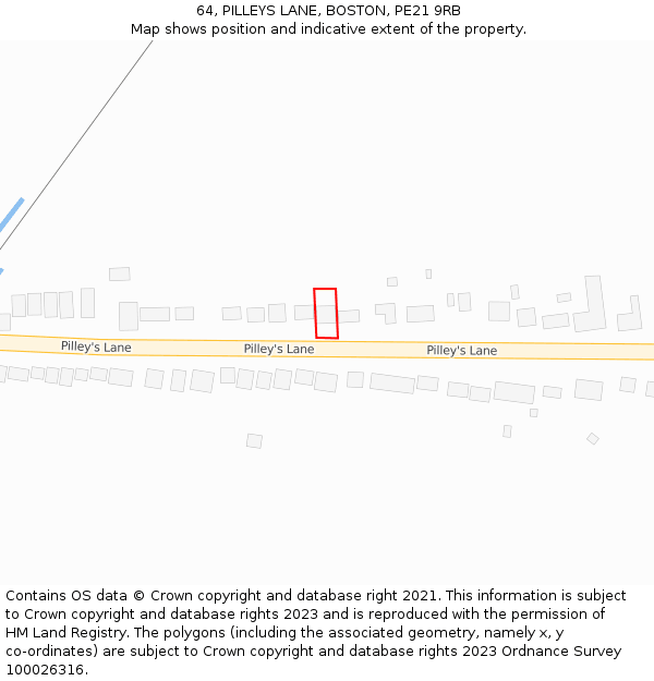 64, PILLEYS LANE, BOSTON, PE21 9RB: Location map and indicative extent of plot