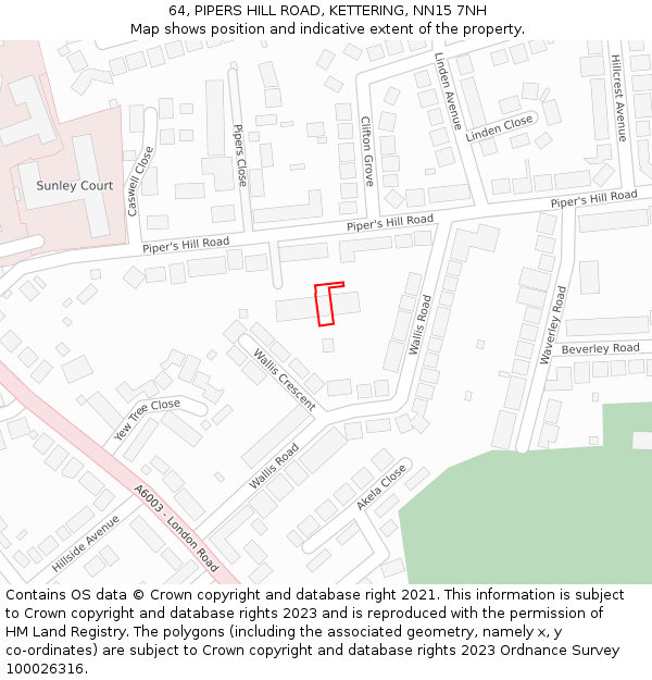 64, PIPERS HILL ROAD, KETTERING, NN15 7NH: Location map and indicative extent of plot