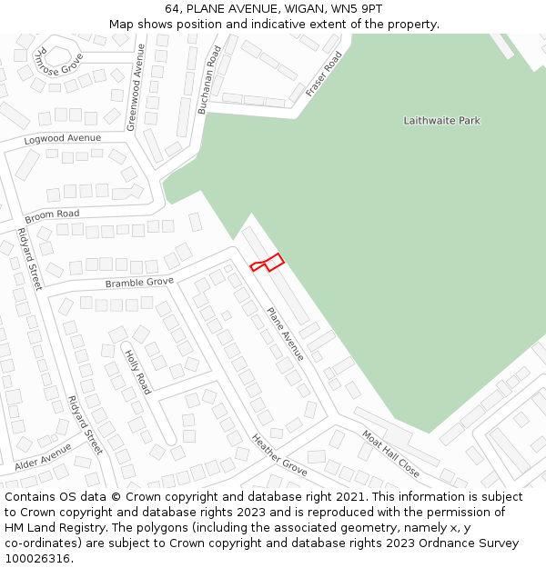 64, PLANE AVENUE, WIGAN, WN5 9PT: Location map and indicative extent of plot