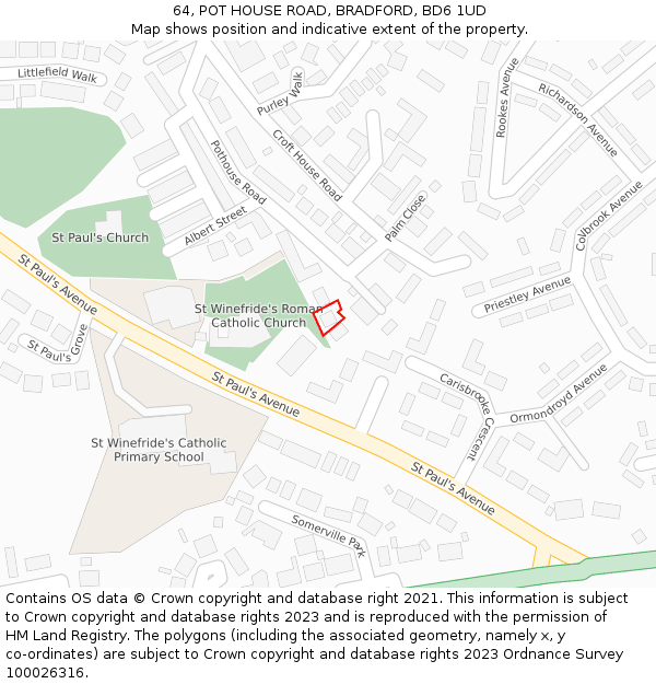 64, POT HOUSE ROAD, BRADFORD, BD6 1UD: Location map and indicative extent of plot