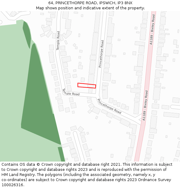 64, PRINCETHORPE ROAD, IPSWICH, IP3 8NX: Location map and indicative extent of plot