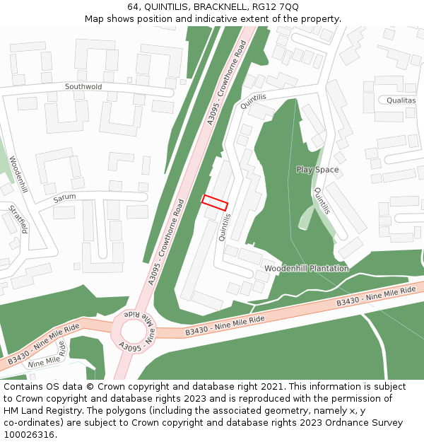 64, QUINTILIS, BRACKNELL, RG12 7QQ: Location map and indicative extent of plot