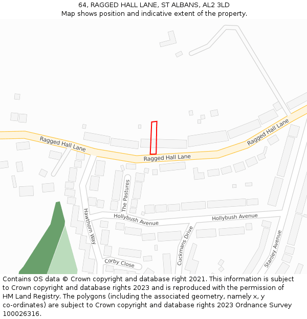 64, RAGGED HALL LANE, ST ALBANS, AL2 3LD: Location map and indicative extent of plot
