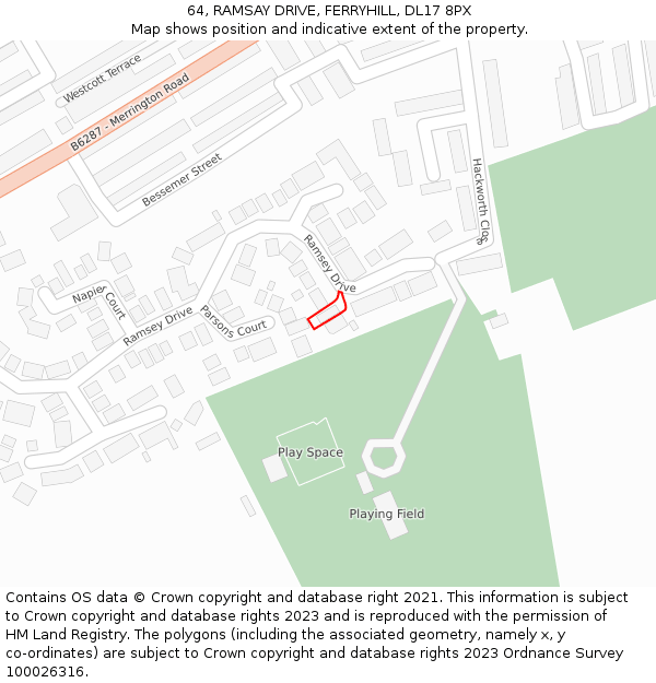 64, RAMSAY DRIVE, FERRYHILL, DL17 8PX: Location map and indicative extent of plot
