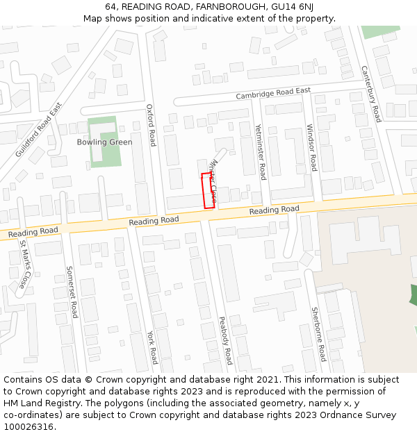 64, READING ROAD, FARNBOROUGH, GU14 6NJ: Location map and indicative extent of plot