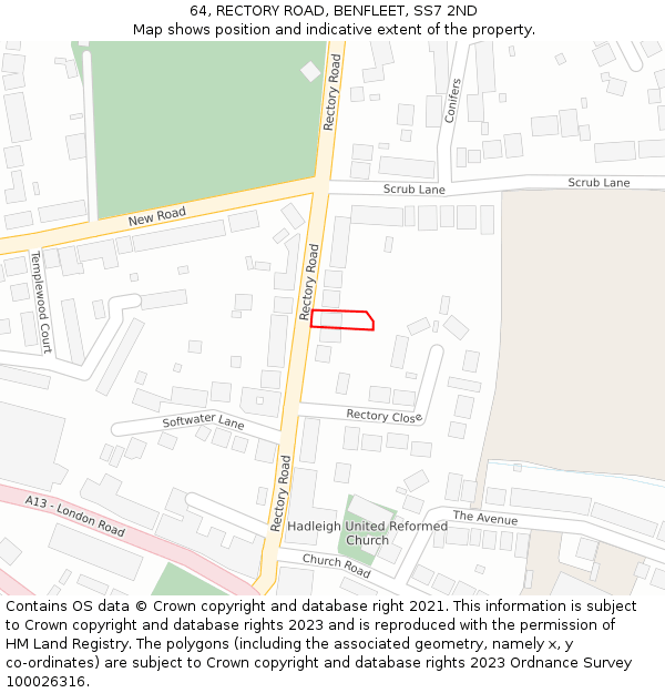 64, RECTORY ROAD, BENFLEET, SS7 2ND: Location map and indicative extent of plot
