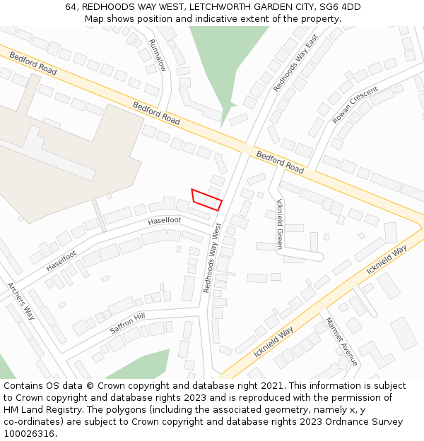 64, REDHOODS WAY WEST, LETCHWORTH GARDEN CITY, SG6 4DD: Location map and indicative extent of plot