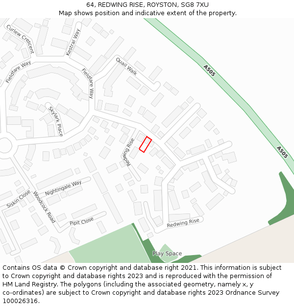 64, REDWING RISE, ROYSTON, SG8 7XU: Location map and indicative extent of plot