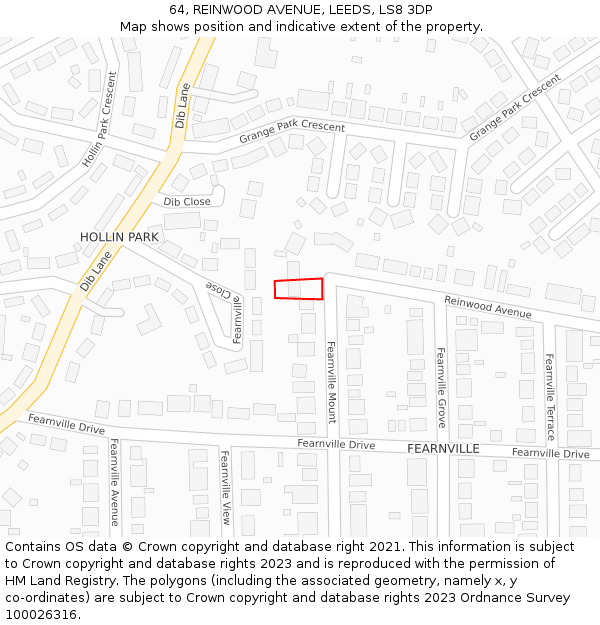 64, REINWOOD AVENUE, LEEDS, LS8 3DP: Location map and indicative extent of plot