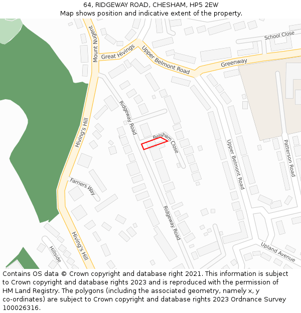 64, RIDGEWAY ROAD, CHESHAM, HP5 2EW: Location map and indicative extent of plot