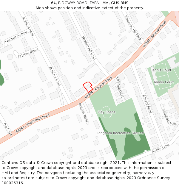 64, RIDGWAY ROAD, FARNHAM, GU9 8NS: Location map and indicative extent of plot