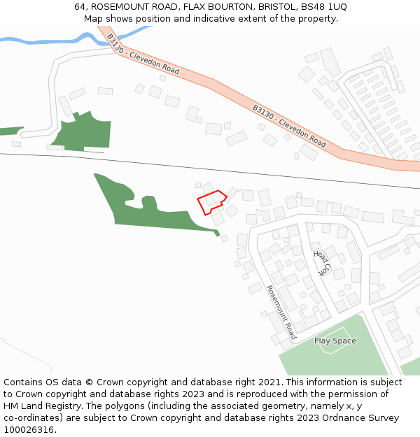 64, ROSEMOUNT ROAD, FLAX BOURTON, BRISTOL, BS48 1UQ: Location map and indicative extent of plot