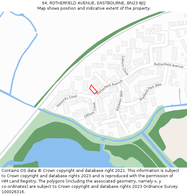 64, ROTHERFIELD AVENUE, EASTBOURNE, BN23 8JQ: Location map and indicative extent of plot