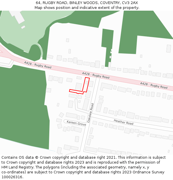 64, RUGBY ROAD, BINLEY WOODS, COVENTRY, CV3 2AX: Location map and indicative extent of plot