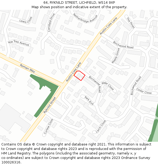 64, RYKNILD STREET, LICHFIELD, WS14 9XP: Location map and indicative extent of plot