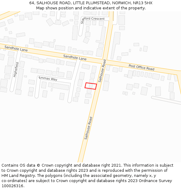 64, SALHOUSE ROAD, LITTLE PLUMSTEAD, NORWICH, NR13 5HX: Location map and indicative extent of plot