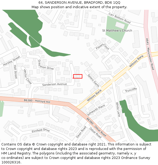 64, SANDERSON AVENUE, BRADFORD, BD6 1QQ: Location map and indicative extent of plot