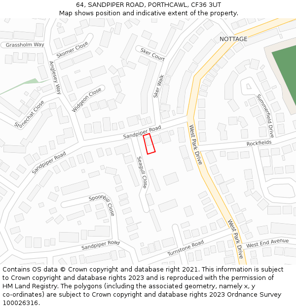 64, SANDPIPER ROAD, PORTHCAWL, CF36 3UT: Location map and indicative extent of plot