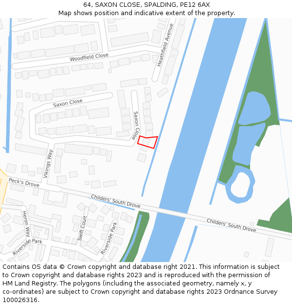 64, SAXON CLOSE, SPALDING, PE12 6AX: Location map and indicative extent of plot