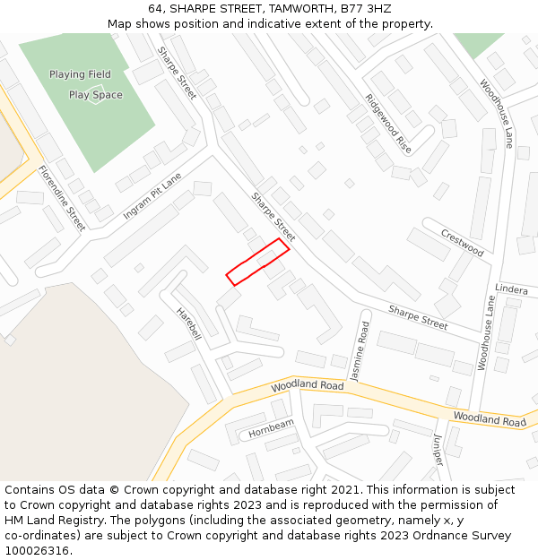 64, SHARPE STREET, TAMWORTH, B77 3HZ: Location map and indicative extent of plot