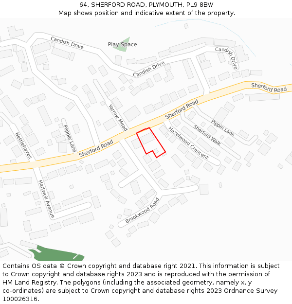 64, SHERFORD ROAD, PLYMOUTH, PL9 8BW: Location map and indicative extent of plot