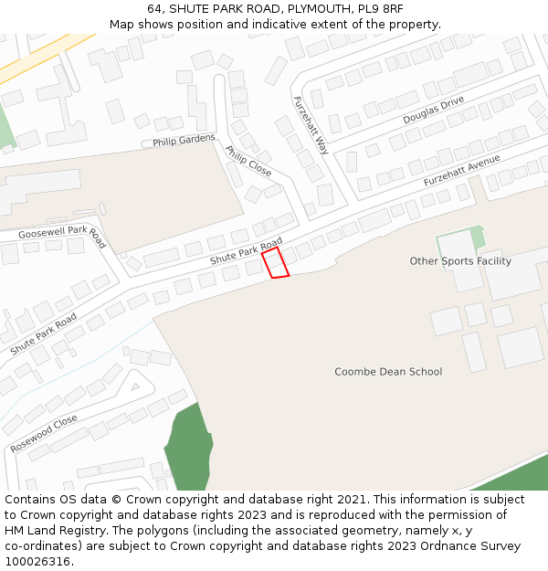 64, SHUTE PARK ROAD, PLYMOUTH, PL9 8RF: Location map and indicative extent of plot