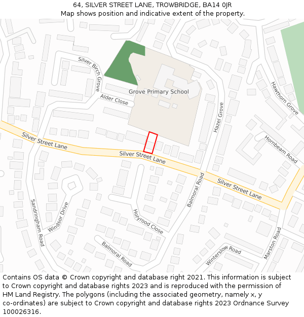 64, SILVER STREET LANE, TROWBRIDGE, BA14 0JR: Location map and indicative extent of plot