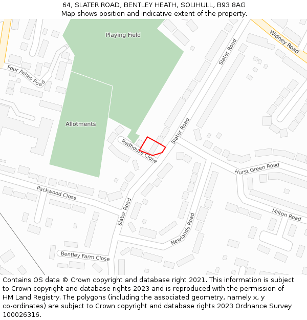 64, SLATER ROAD, BENTLEY HEATH, SOLIHULL, B93 8AG: Location map and indicative extent of plot