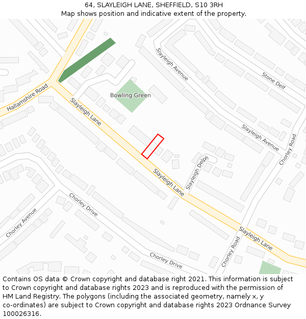64, SLAYLEIGH LANE, SHEFFIELD, S10 3RH: Location map and indicative extent of plot