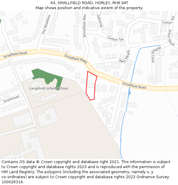 64, SMALLFIELD ROAD, HORLEY, RH6 9AT: Location map and indicative extent of plot