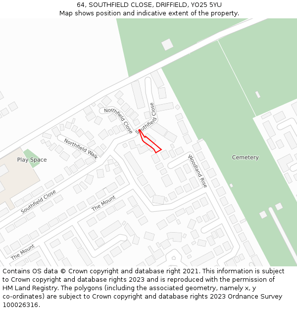 64, SOUTHFIELD CLOSE, DRIFFIELD, YO25 5YU: Location map and indicative extent of plot