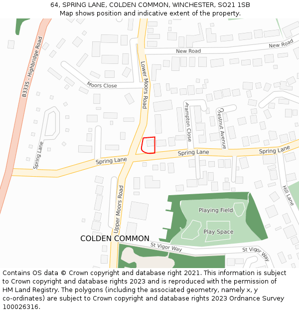 64, SPRING LANE, COLDEN COMMON, WINCHESTER, SO21 1SB: Location map and indicative extent of plot