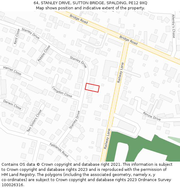 64, STANLEY DRIVE, SUTTON BRIDGE, SPALDING, PE12 9XQ: Location map and indicative extent of plot