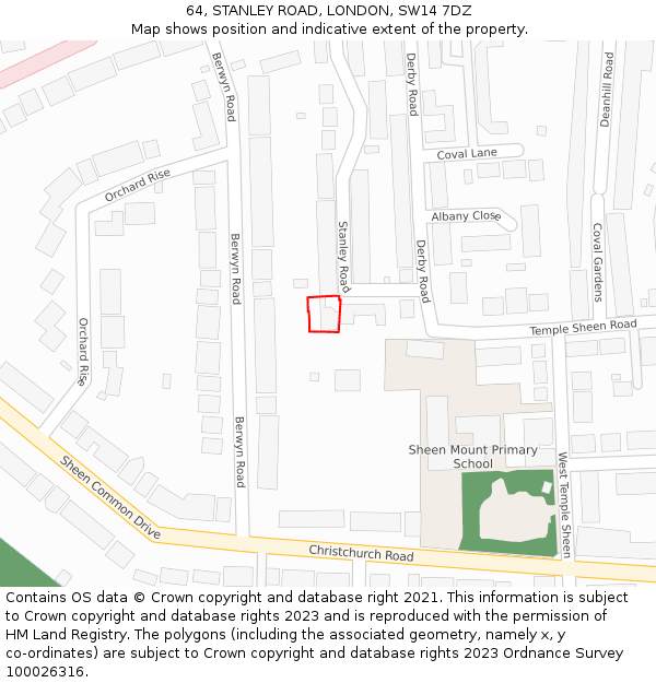 64, STANLEY ROAD, LONDON, SW14 7DZ: Location map and indicative extent of plot