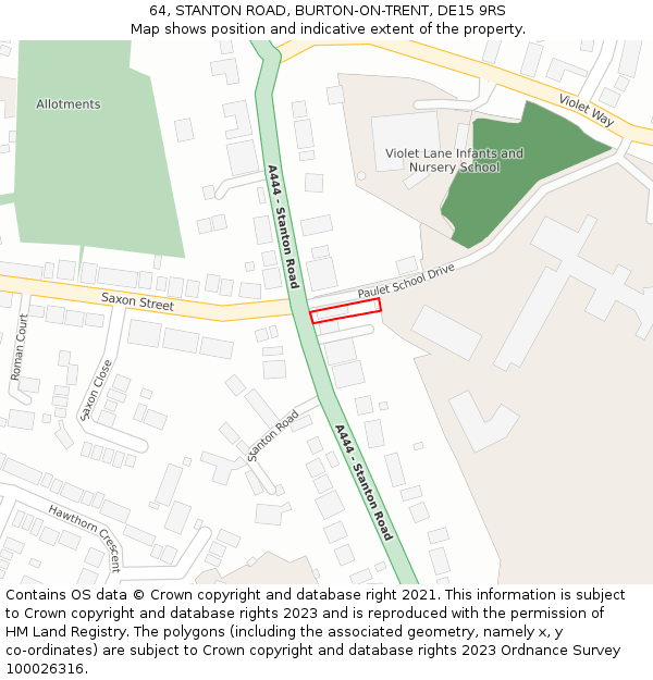 64, STANTON ROAD, BURTON-ON-TRENT, DE15 9RS: Location map and indicative extent of plot
