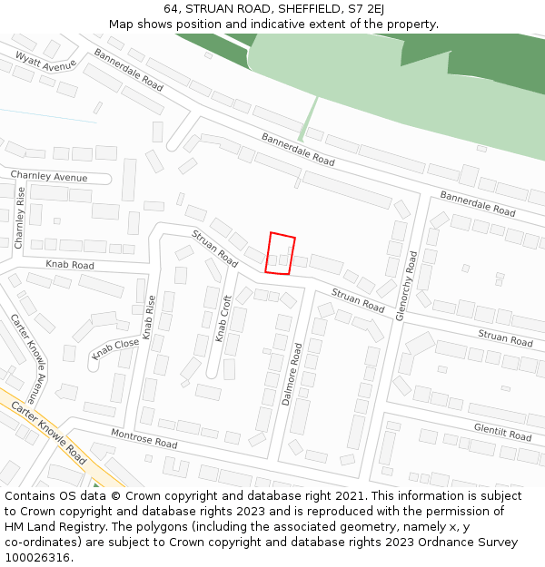 64, STRUAN ROAD, SHEFFIELD, S7 2EJ: Location map and indicative extent of plot