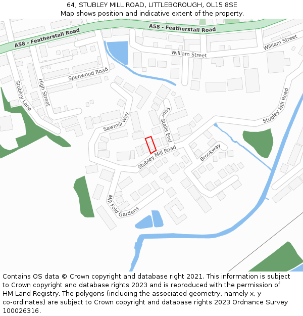64, STUBLEY MILL ROAD, LITTLEBOROUGH, OL15 8SE: Location map and indicative extent of plot