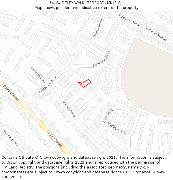 64, SUDELEY WALK, BEDFORD, MK41 8JH: Location map and indicative extent of plot