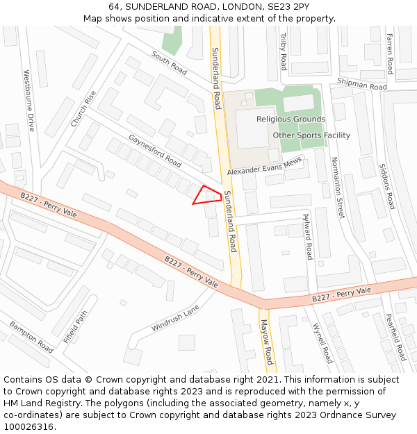 64, SUNDERLAND ROAD, LONDON, SE23 2PY: Location map and indicative extent of plot