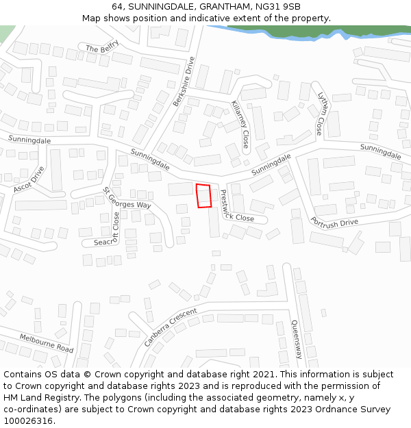64, SUNNINGDALE, GRANTHAM, NG31 9SB: Location map and indicative extent of plot