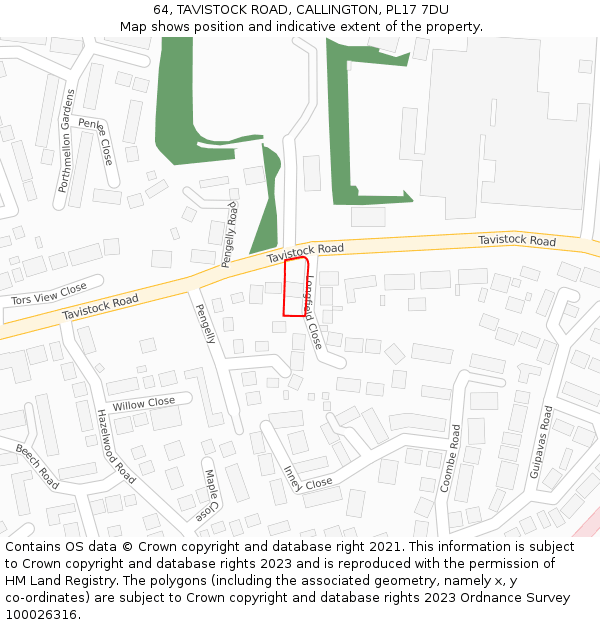 64, TAVISTOCK ROAD, CALLINGTON, PL17 7DU: Location map and indicative extent of plot