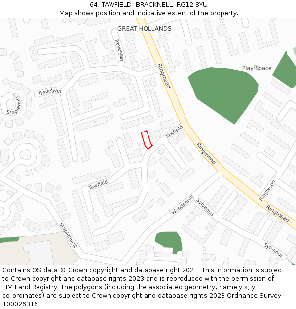 64, TAWFIELD, BRACKNELL, RG12 8YU: Location map and indicative extent of plot