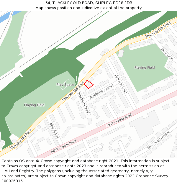 64, THACKLEY OLD ROAD, SHIPLEY, BD18 1DR: Location map and indicative extent of plot