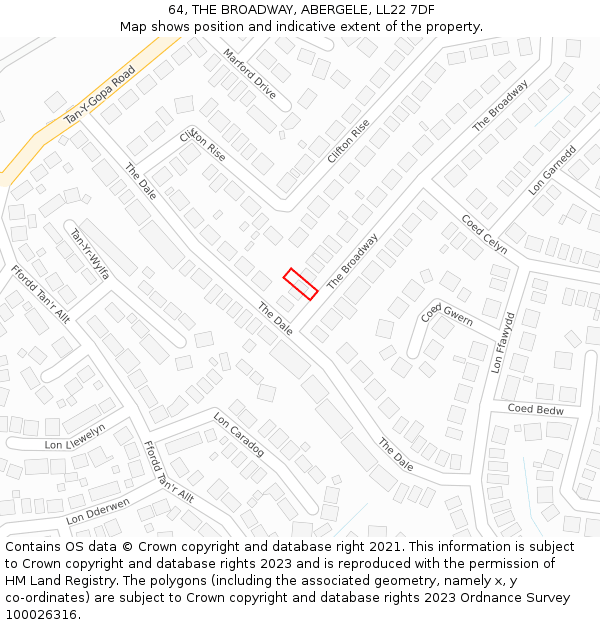 64, THE BROADWAY, ABERGELE, LL22 7DF: Location map and indicative extent of plot