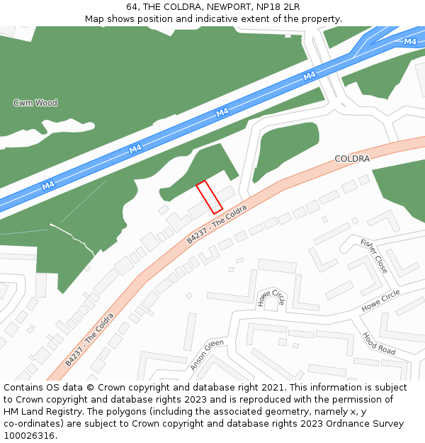 64, THE COLDRA, NEWPORT, NP18 2LR: Location map and indicative extent of plot