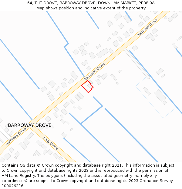 64, THE DROVE, BARROWAY DROVE, DOWNHAM MARKET, PE38 0AJ: Location map and indicative extent of plot