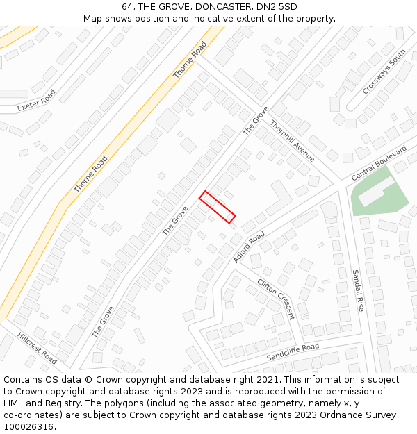 64, THE GROVE, DONCASTER, DN2 5SD: Location map and indicative extent of plot