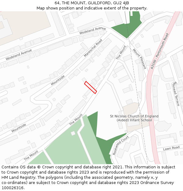 64, THE MOUNT, GUILDFORD, GU2 4JB: Location map and indicative extent of plot