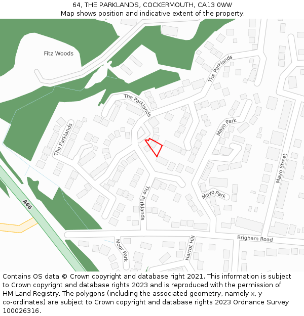 64, THE PARKLANDS, COCKERMOUTH, CA13 0WW: Location map and indicative extent of plot