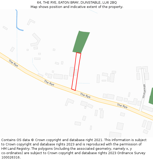 64, THE RYE, EATON BRAY, DUNSTABLE, LU6 2BQ: Location map and indicative extent of plot